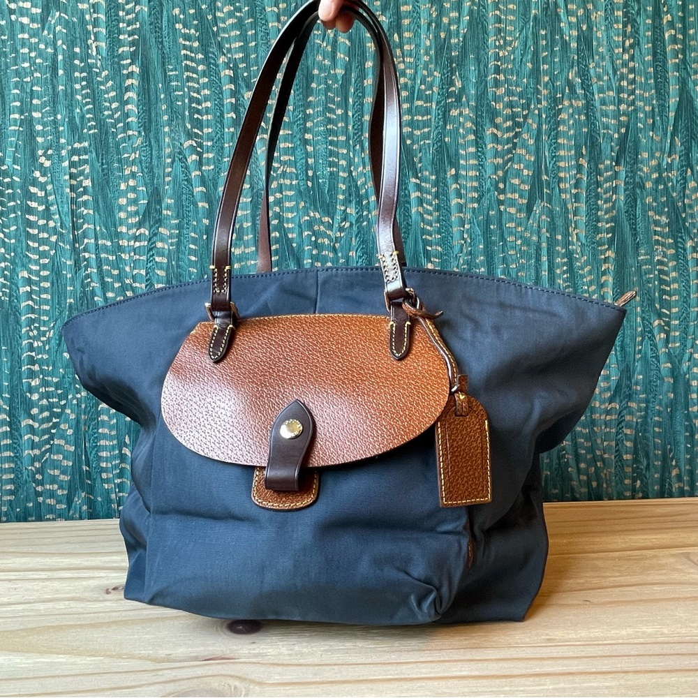 Vintage Dooney & Bourke Leather and Canvas Large Tote in navy